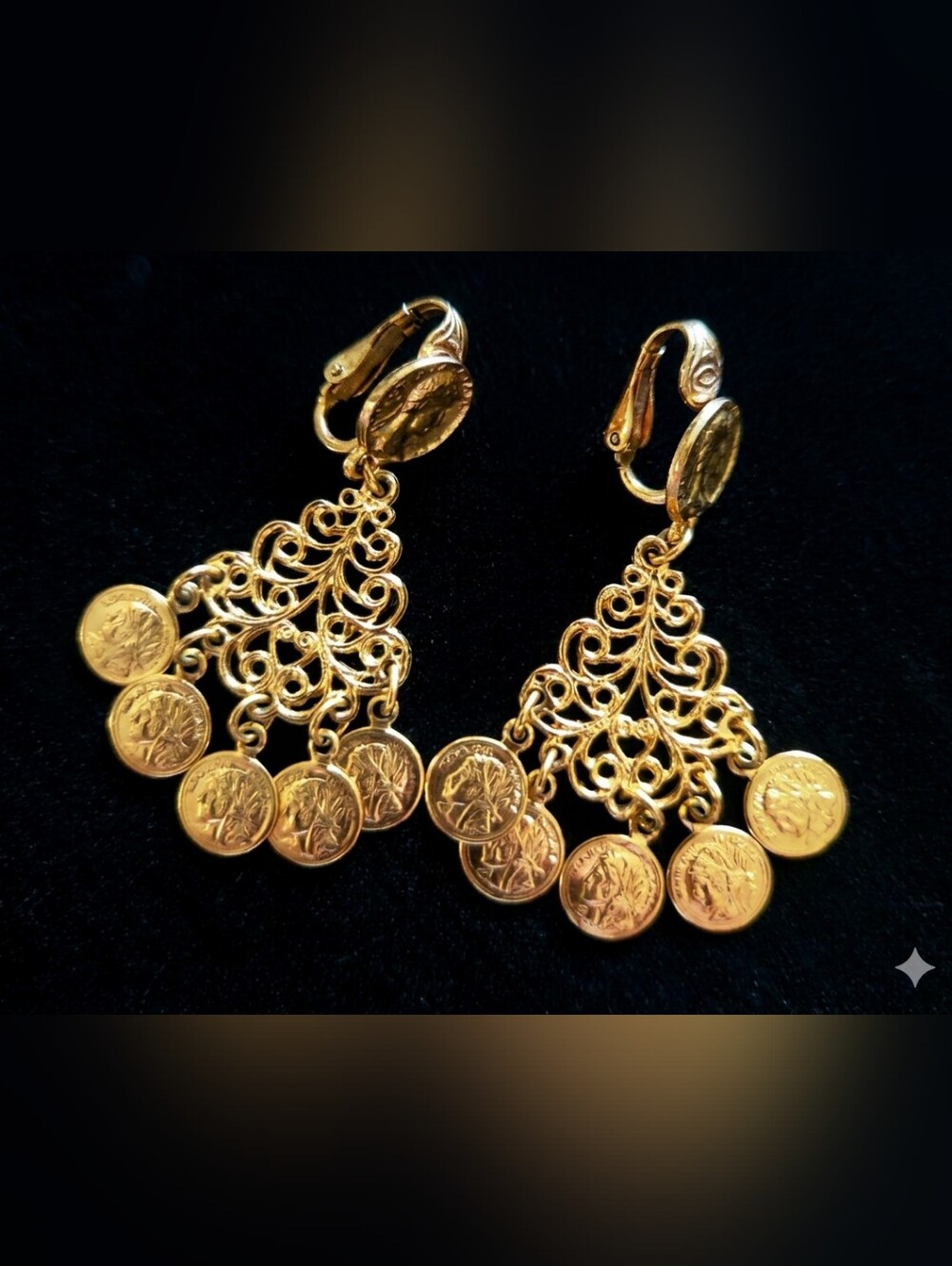 Unbranded Gold-Tone Filigree Coin Drop Clip-On Earrings